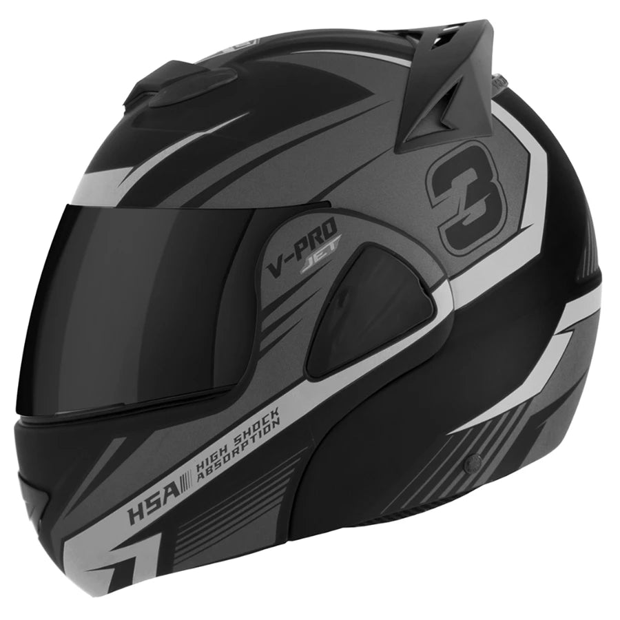 Capacete Moto Escamoteável V-Pro Jet 3 Robocop Masculino Feminino Pro Tork Fechado Com Viseira Fumê