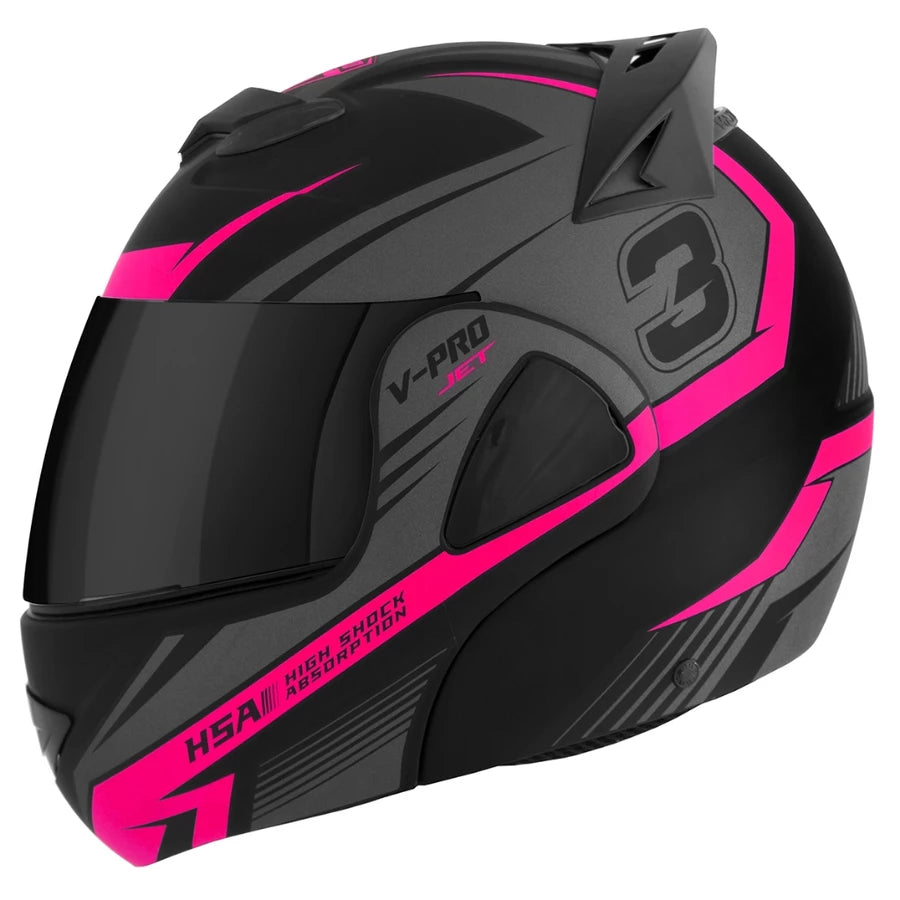 Capacete Moto Escamoteável V-Pro Jet 3 Robocop Masculino Feminino Pro Tork Fechado Com Viseira Fumê